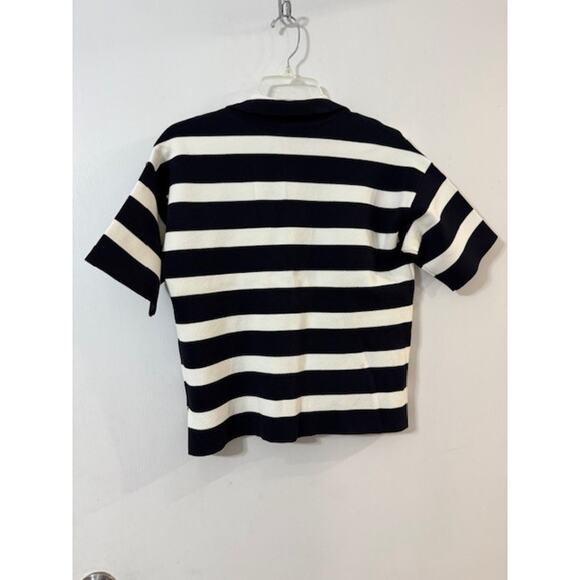 NWT Ann Taylor Women's Black/White Striped Polo Crop Sweater Top - Size M/P - Picture 2 of 12
